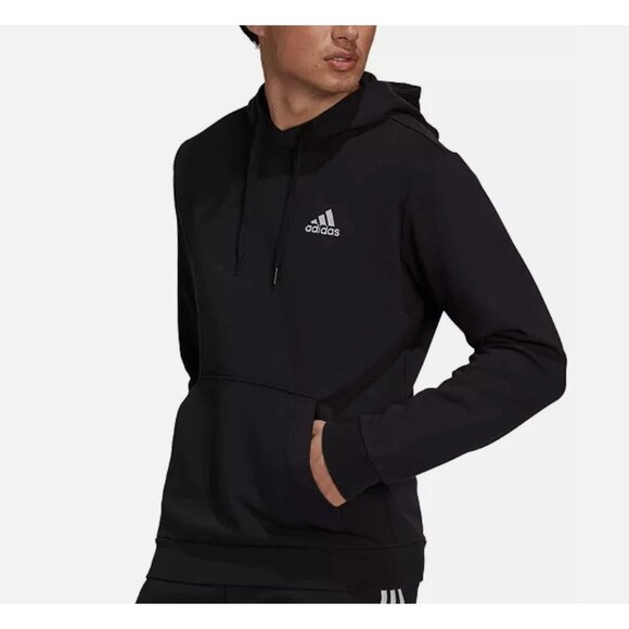 Adidas Black Pullover Hoodie Sweatshirt Mens Large Kangaroo Pocket - Picture 1 of 10